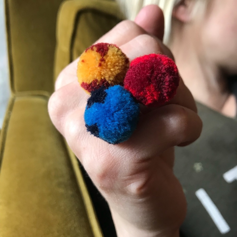 Handmade Costume Baldor Pom Pom Ring Trio Tie Dye Multi - Picture 3 of 8